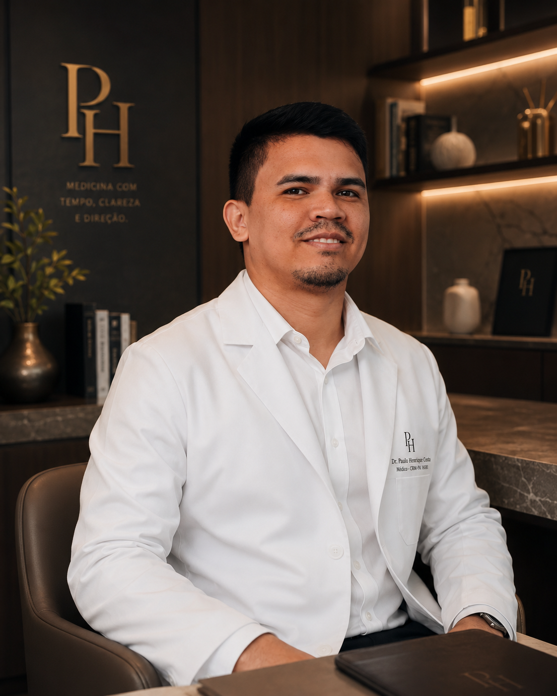 Dr. Paulo Henrique Costa de jaleco em seu ambiente profissional